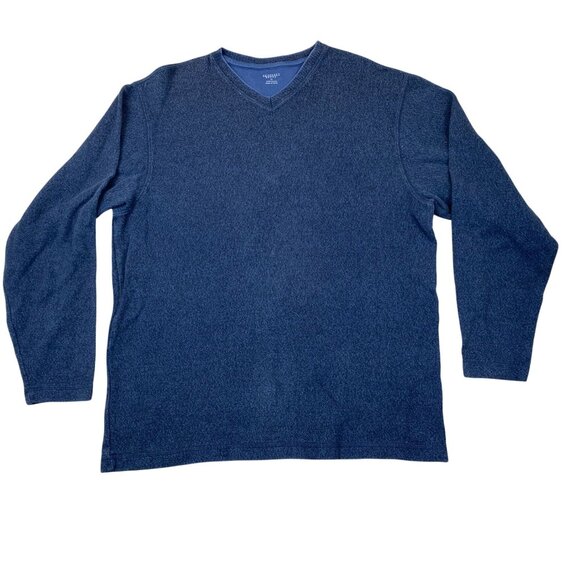 Geoffrey Beene Mens Sweater Medium V-Neck Long Sleeve Cotton Pullover Navy Blue - Picture 1 of 7